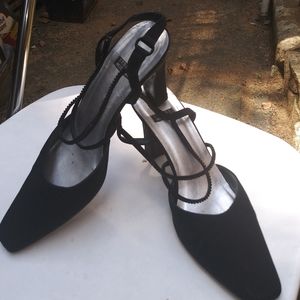 Stuart Weitzman  black satin pumps